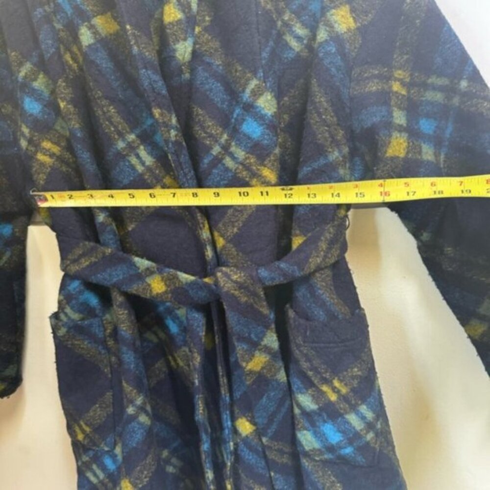 Samuel Dong Wool Check Fringe Wrap Coat Shawl Pockets Tartan Poncho Oversized L - Picture 15 of 16